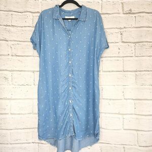 Thread + Supply Button Up Light Blue Frayed Denim Shirt Dress Women's Size L